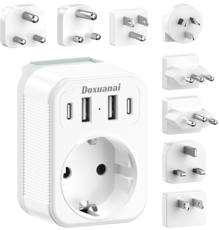 Set di adattatori da viaggio internazionali, adattatore per presa con 4 USB (2 USB-C), tipo A/B/C/D/G/I/J/L/M, per USA/Europa/UK/Sudafrica/Giappone/Italia/Svizzera/Australia/India