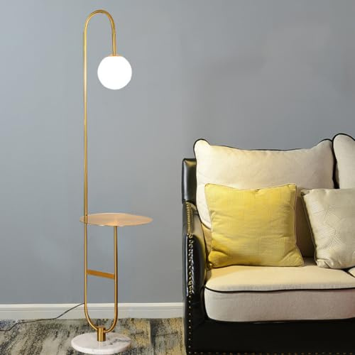 Lampadaire doré avec table, lampes sur pied à arc haut pour chambre à coucher, lampe sur pied moderne et créative de 60,2 pouces, lampe à poteau haut en métal avec globe en verre, lampe de lecture