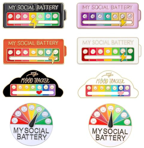 8 PCS Social Battery Badge Set, My Social Battery Pin Badge Collection for Introverts and Social Anxiety Support, Non-Verbal Communication Tool for Workplace and Campus Social Interactions