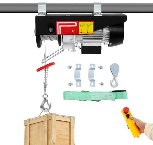 HUOMMGS Seilwinde Elektrisch 230V | 125 & 250KG (EK/DK) | 18m EK & 9m DK Hubhöhe | 550W | Endabschaltung | Upgrade Seilzug mit Fernbedienung, 2 Haken Elektrische Seilwinde für Fabriken
