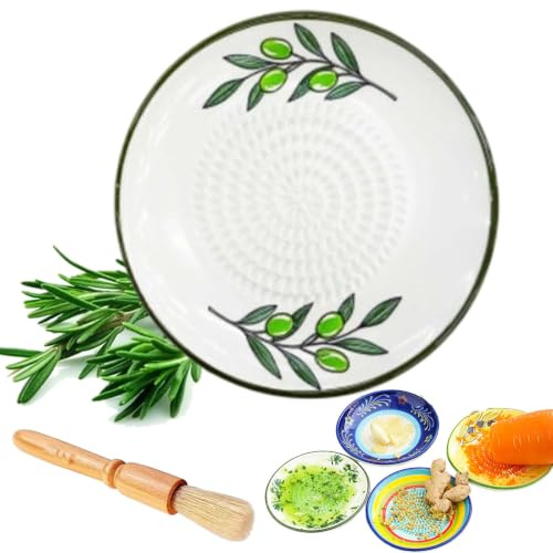 Premium Ceramic Garlic Grater Plate Bowl, Handmade Tomato Grater Dish Made in Spain, Garlic Mincer Plate for Ginger, Cheese, Onion & Spices, Herb Stripper Kitchen Gadget Gift (2#)