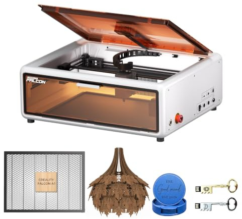 Creality Falcon A1 Laser Graviermaschine 10W mit Honeycomb Wabentisch und Intelligente Kamera, Gehäuse Lasergravur und Laser Cutter für DIY Basteln Holz Leder Metall Glas