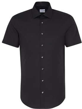 Seidensticker Herren Shaped Bügelfrei Kent Kurzarm Businesshemd, Schwarz (Schwarz 84), 42 EU