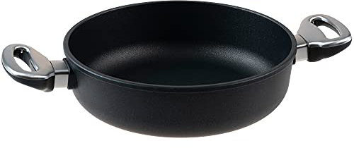 Harecker Bräterpfanne 24 cm Ø aus Aluguss mit 2 Griffen | Antihaftversiegelt & PFOA-frei | Für Induktionsherd, Gas, Ceran & Elektro | Ofenfest bis 240 °C | Qualitätsprodukt Made in Germany