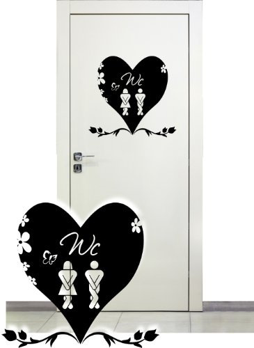 Türaufkleber fürs WC Herz / Wandtattoo selbstklebende Beschriftung für Türen ~ Toilettenmännchen, Damen, Herren ~ 68119-29x27 cm Wandaufkleber Wandtatoos Sticker Aufkleber für die Wand, Tapetensticker, Badezimmertür