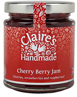 Claire's Handmade - Cherry Berry Jam (227g) - Traditionally Made Breakfast Treat Jam Packed with Cherries, Strawberries & Raspberries, Suitable for Vegetarian, Vegan & Gluten Free Diets, GMO Free