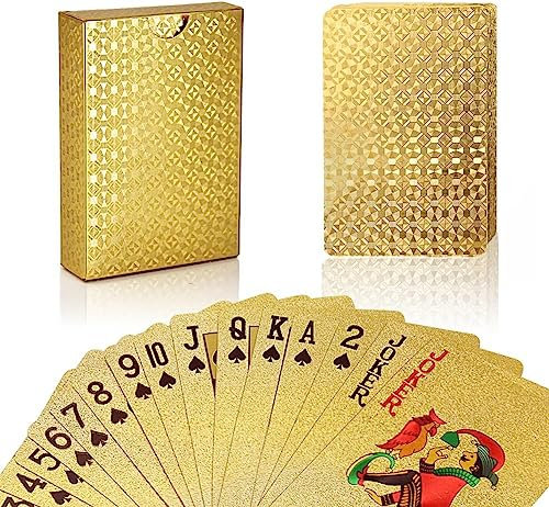 Joyoldelf Premium Spielkarten Pokerkarten Skatkarten,mit 24K Poker,aufwendig Aussehen - Hoch Qualität für Ihr Poker Vergnügen (Goldfolie)