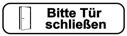 Türschilder24 Bitte Tür schließen Aufkleber/Türaufkleber/Türschild/PVC Hinweisschild 180mm x 50mm Weiß/Schwarz selbstklebend
