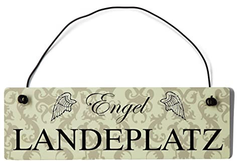 Homeyourself Engel Landeplatz Dekoschild Türschild beige mit Draht
