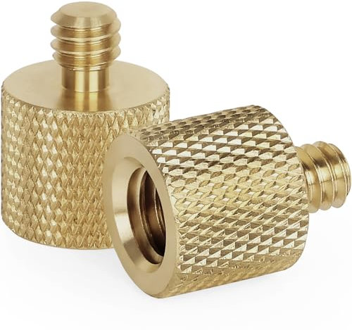 Standard 3/8-16 Female to 1/4-20 Male Tripod Thread Reducer Screw Adapter (Brass) Precision Made (2 Pack)