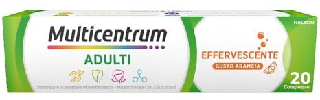 Multicentrum Adulti Integratore Alimentare Multivitaminico Completo con Vitamina B, D e C, Combatte Stanchezza e Affaticamento, 20 Compresse Effervescenti