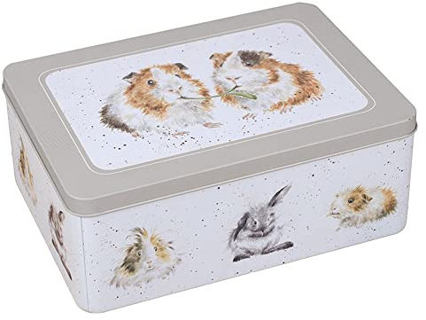Wrendale Designs by Hannah Dale - Guinea Pig & Rabbit Grey Storage Tin - 160mm x 220mm x 85mm