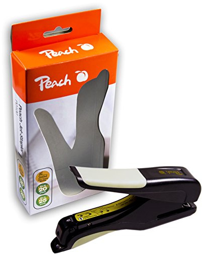 Peach PO100 Komfort-Heftgerät, 25 Blatt, 24/6 und 26/6mm Heftklammern, patentierte Servo-Heftung, ergonomische Form | inkl. 1000 Heftklammern
