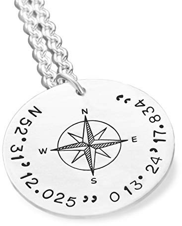 Herren Kette Männerkette Koordinaten personalisiert GPS Silberkette Gravur Kompass Geschenk Mann Lieblingsort