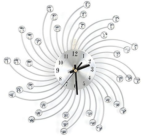Cocoarm Wanduhr Groß Leise 3D Metall Wanduhr Diamanten Dekorative Uhr Wanduhr Home Büro Wohnzimmer Dekoration (Silber)