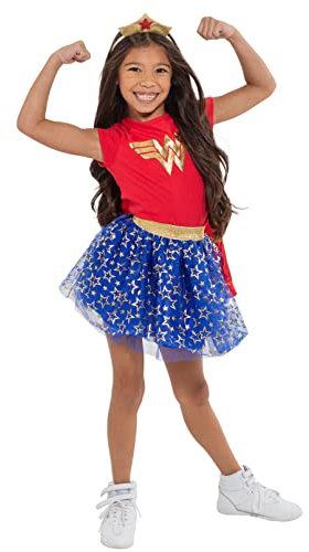 Wonder Woman Kleinkind-/Mädchen-Kostüm, mit goldener Tiara, Stirnband und Umhang, rot - Rot - 5 Jahre