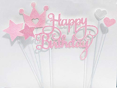 AILEXI Kuchendekoration, handgefertigt, Pailletten, 6 Köche, für Kuchen, Cupcakes, Eiscreme, Happy Birthday, Pailletten, Rosa