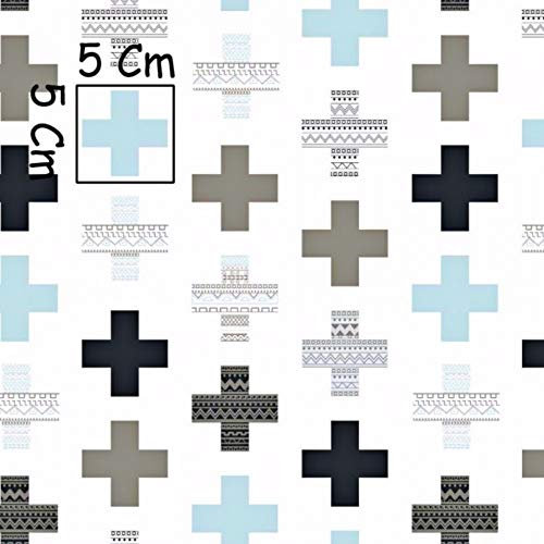 Pingianer 11,99€/m 100x160cm Kreuz Plus Weiß Blau Grau 100% Baumwolle Baumwollstoff Kinder Meterware Handwerken Nähen Stoff