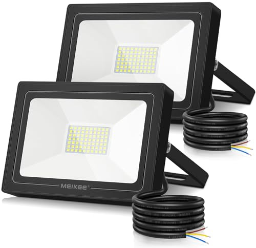 MEIKEE 60W LED Floodlight Outdoor 5200LM 6500K Security Light,2 Pack