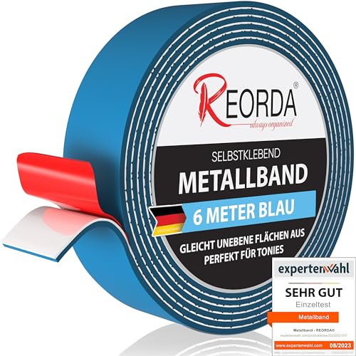 Reorda Metallband selbstklebend Blau - Ideal für Tonies-Figuren & -Regale - Magnetband für Magnete I Ferroband I Magnetband selbstklebend I Eisenband (6m)