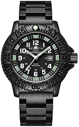 ADDIESDIVE Herren Sportuhr Quarz Analoguhr Leuchtend 50 m wasserdicht drehbare Lünette Edelstahl Schwarz