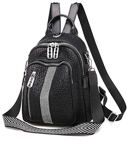 Estwell Rucksack Damen Elegant PU Leder Cityrucksack Umhängetasche Klein Schultertasche Schulrucksack Casual Daypack Tagesrucksack für Schule Reisen Arbeit, Schwarz