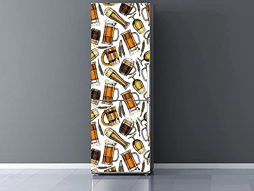 Oedim Vinilo Frigorífico Cervezas y Jarras, Vinilo Decorativo para neveras, decoración para cocinas, Pegatina Nevera