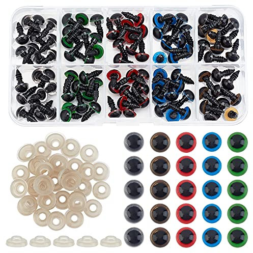 SUPERFINDINGS Über 100pcs 14x8mm Bunte Sicherheitsaugen Harzpuppenaugen Runde Teddyaugen Mit 100pcs Unterlegscheiben