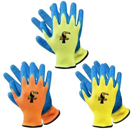 Donfri 3 Paar Gartenhandschuhe Kinder Arbeitshandschuhe Security Handschuhe 6-8 Jahre, DIY,tägliche Hausarbeit, Malen,Outdoor-Aktivitäten