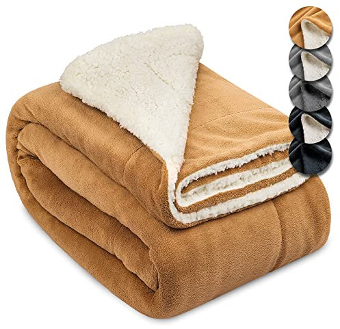 Beautissu Sherpa Decke Wohndecke Kuscheldecke 150x200cm Beige/Weiß – Warme & Dicke Winterdecke Fleecedecke Lammfell-Optik – Flauschige XL Kuscheldecke Sofa Überwurf Couch Decke – Alina