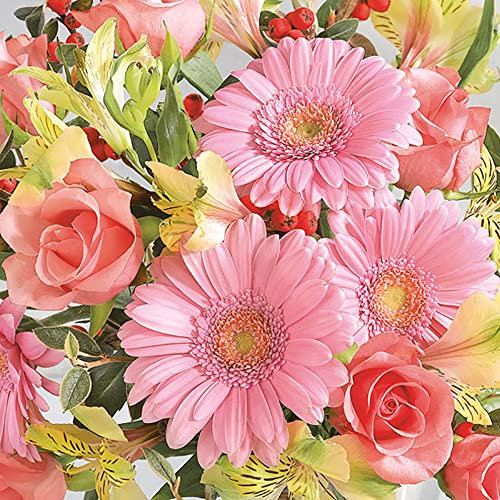 Maki 3-lagige Seidenpapier-Servietten mit Rosen-Design, für Serviettentechnik, Mittagessen, 33 cm x 33 cm, 20 Stück (Gerberas und rosa Rosen)