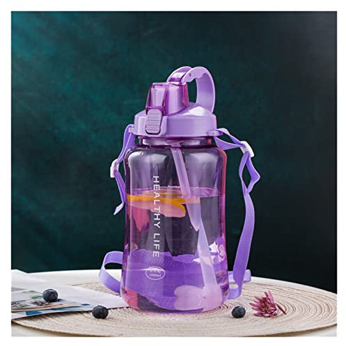 TYUTYU Gran Capacidad Transparente 1.5L 1500ml Moda Espacio portátil Nutrición Shaker Straps Frasco de Agua de Paja (Capacity : 1.5L, Color : Purple)
