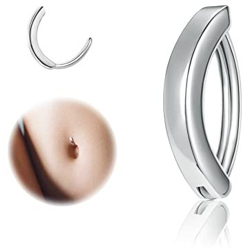 ZS 14G Clicker Piercing Bauchnabel für Frauen, Bauchnabelpiercing Silber 925 Reverse Curved Nabel Barbell Schmuck Körperschmuck (10mm)