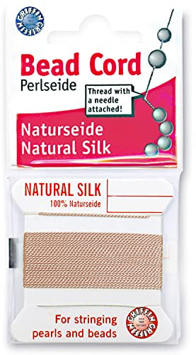 Griffin Cordoncino di seta perlseide, colore rosa chiaro, misura 12 (0,98 mm), 2 metri per scheda, ago in acciaio inox, per annodare perle, gemme, cristalli e perline