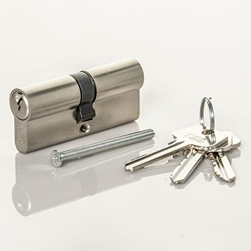 Satin Chrome Euro Cylinder Lock, Euro Door Barrel Lock Supplied with 3 Keys. with Anti-Drill & Anti-Pick Protection.Suitable for All Door Types. Euro Cylinder Locks (35mm x 45mm (80mm Total))