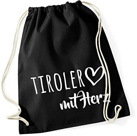 HUURAA Turnbeutel Tiroler mit Herz Rucksack Baumwolle 12 Liter Black mit Motiv für die tollsten Menschen Geschenk Idee für Freunde und Familie