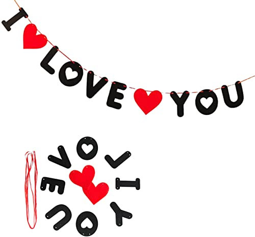Guirnalda Fieltro I Love You Banner,Banderines de Letras de Corazón Te Quiero,Guirnalda de día de San Valentín para Bodas Aniversarios Fiesta Día de Madres
