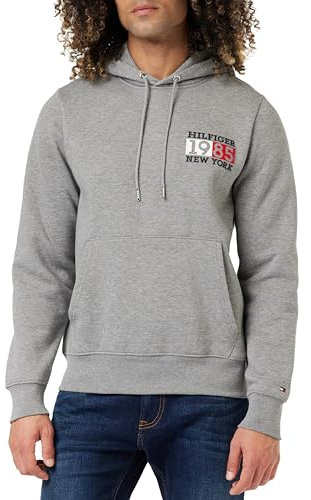 Tommy Hilfiger Homme Sweat à Capuche New York Flag avec Capuche, Gris (Medium Grey Heather), L