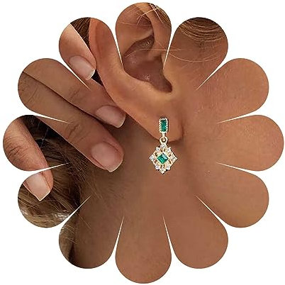 Yheakne Vintage Esmeralda Verde Pendientes Colgantes Esmeralda De Oro Cuadrados Pendientes Esmeralda Cz Gota Pendientes Geométricos De Cristal Verde Joyas Para Mujeres Y Niñas (verde A)