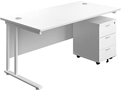 Heavy Duty Rectangular Cantilever Office Desk, Home Office Desk With 3 Drawer Lockable Mobile Pedestal Storage Cabinet, Office Cabinet, 5 Yr Wty