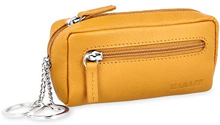 MANAGE XXL Schlüsseltasche Leder Gelb für Damen und Herren - Schlüsseltasche mit Münzfach - echtleder Schlüsseletui Schlüsselmäppchen keychain Unisex Schlüssel Autoschlüssel Gelb