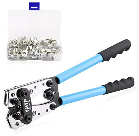 YMYP Battery Cable Lug Crimping Tool for AWG 10-1 Copper Wire Lugs with 60 Pcs 8 Sizes Copper Ring Kit, Crimper for Heavy Duty