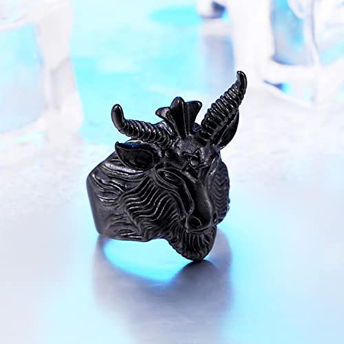 XJruixi Gothic Men Satan Ring Stainless Steel Punk Biker Satan Six Pointed Star Animal Goat Head Ring for Men Jewelry Gift Wholesale