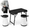 COSTWAY Set Tavolo da Campeggio con 2 Sgabelli LED Pieghevole, Set Tavolino Richiudibile in Valigetta Portatili, con Maniglia, Leggero, per Giardino Picnic BBQ
