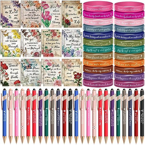 Estune 72-teiliges christliches Geschenk-Set, Bulk-Bibel-Notizbücher, christliche Schrift, Kugelschreiber, Bibelzitat, Armbänder, motivierende, christliche Geschenke für Damen, Herren, Schule,