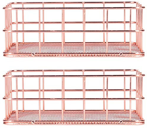 2 Pièces Panier de Rangement Nordique Simple en Fer Forgé or Rose, Panier de Rangement en Métal de Bureau, Boîte de Rangement Plateau de Rangement en Grille de Fer, Conteneur D'organisateur(S 1L)