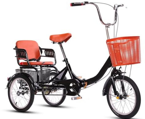 16-Zoll-Dreirad-Roller für Erwachsene und Kinder,Outdoor-Cruiser-Fahrräder für ältere Menschen mit Beifahrersitz,3-Rad-Faltrad mit vorderem Korb,große Pedal-Dreiräder,Tandem-Fahrrad,Aufsitz-Trikes