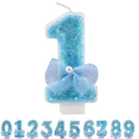 ALLVA Kerzen Geburtstag 1, Geburtstagskerzen Zahlen Mädchen, Glitzernde Kerze 1, Geburtstagskerzen für Kinder, Erwachsene,Geburtstagsfeier, Jubiläum, Meilenstein (7,5cm, Blau)