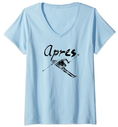Damen Apres Ski, Ski Party, Abfahrt Skifahrer T-Shirt mit V-Ausschnitt