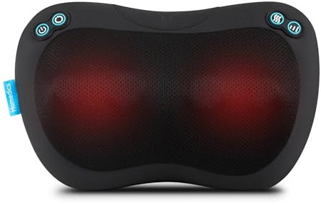 HoMedics Everybody Coussin de Massage Shiatsu avec Chauffage – Masseur de Tissus Profonds pour le Bas du Dos, le Cou et les Épaules avec 4 Nœuds Rotatifs, 2 Directions, pour Aider Soulager la Tension